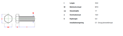 Pgb-fasteners zeskanttapbout 8.8 DIN 933 M 10x20 Zn voldraad - 200st.