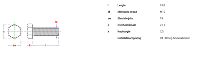 Pgb-fasteners zeskanttapbout 8.8 DIN 933 M 12x25 Zn voldraad - 100st.