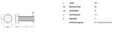 Pgb-fasteners zeskanttapbout 8.8 DIN 933 M 6x80 Zn voldraad - 200st.
