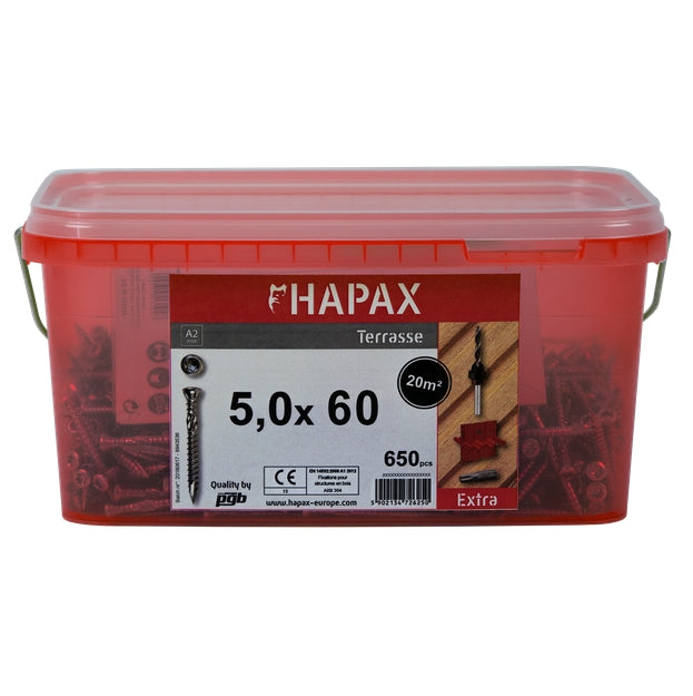 HAPAX hardhoutschroevenset 5x60 650st T25