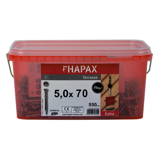 HAPAX hardhoutschroevenset 5x70 550st T25