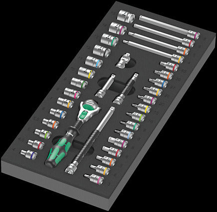 Wera 9720 Schuimrubberen inzetstuk met 8000 A Zyklop ratel 1/4" Set 1, 37‑delig