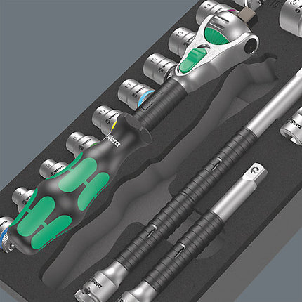 Wera 9721 Schuimrubberen inzetstuk met 8000 B Zyklop ratel 3/8" Set 1, 23‑delig