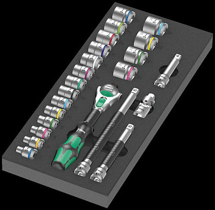 Wera 9721 Schuimrubberen inzetstuk met 8000 B Zyklop ratel 3/8" Set 1, 23‑delig