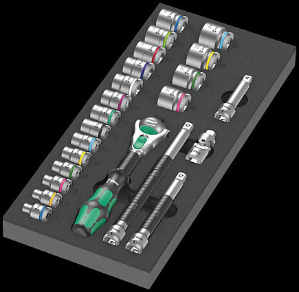 Wera 9721 Schuimrubberen inzetstuk met 8000 B Zyklop ratel 3/8" Set 1, 23‑delig