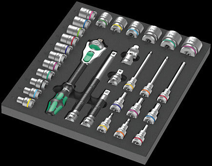 Wera 9722 Schuimrubberen inzetstuk met 8000 C Zyklop ratel 1/2" Set 1, 31‑delig
