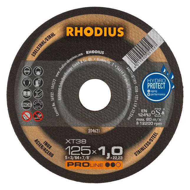 Rhodius XT38 Doorslijpschijf 125 x 1,0 x 22,23 RVS-Staal - 50 stuks