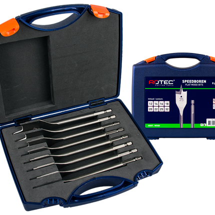 Rotec 900.1022K Speedboren set 8 dlg in ABS-koffer