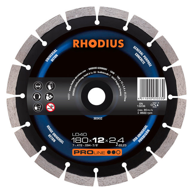 Rhodius LD40 Diamantdoorslijpschijf 180mm- 302452