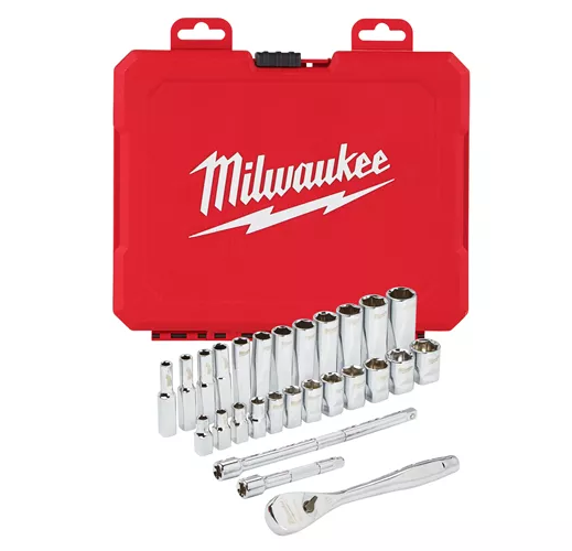Milwaukee metrische 32 delige Ratel + doppenset 3/8" aandrijving