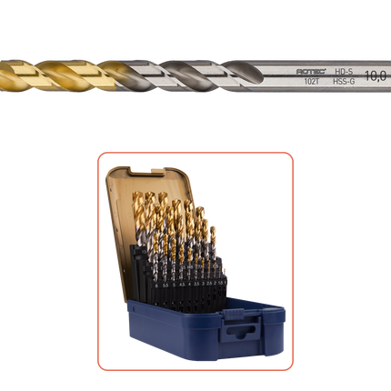 Rotec Spiraalborenset 19 delig type '102T' in ABS-cassette - 900.0022T